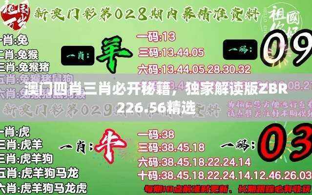 澳门四肖三肖必开秘籍，独家解读版ZBR226.56精选