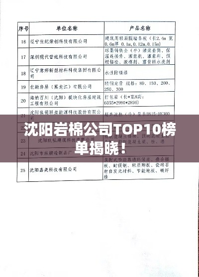 沈阳岩棉公司TOP10榜单揭晓！